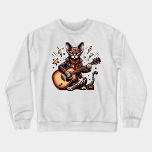 Devon Rex Cat Playing Guitar Crewneck Sweatshirt